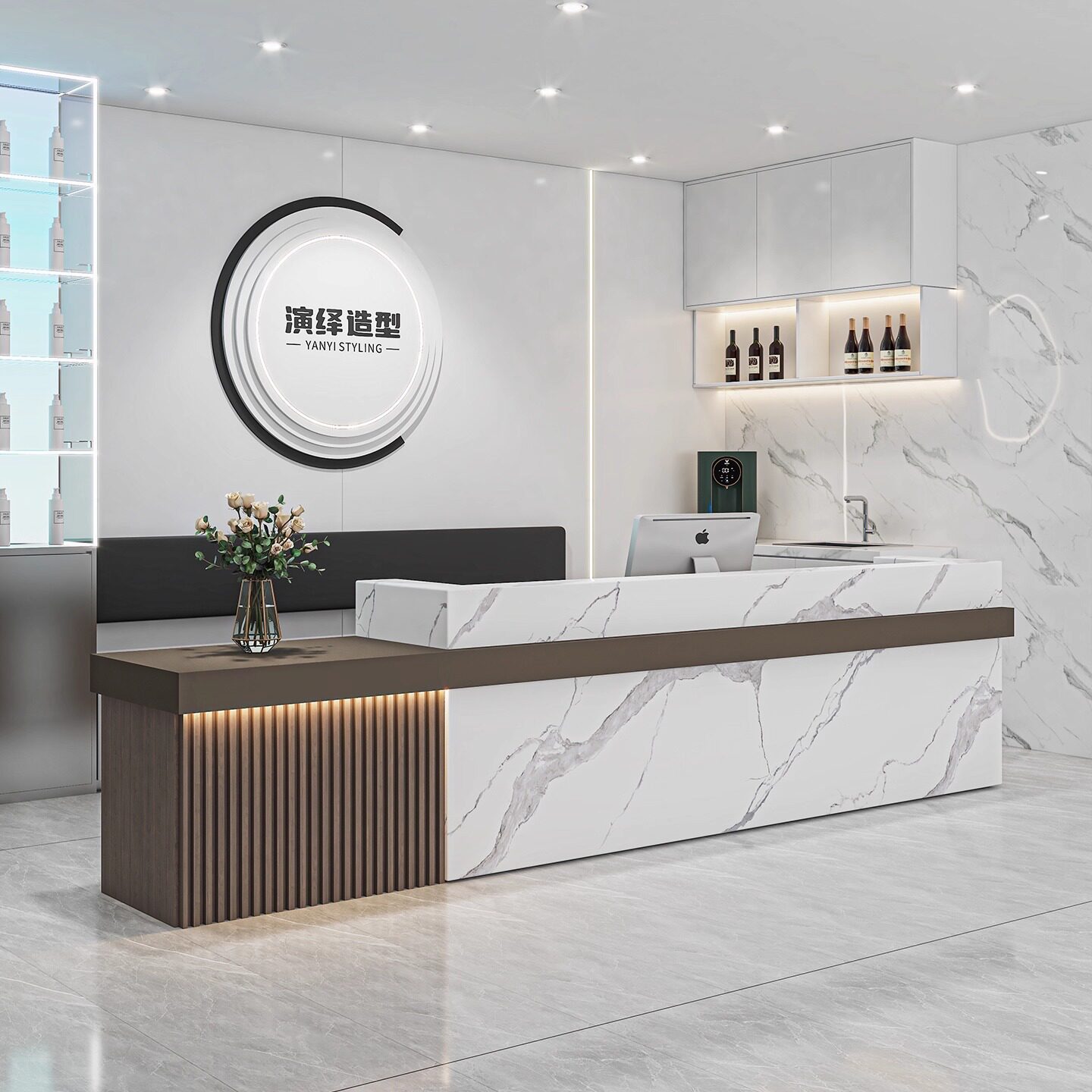 公司前台接待台简约现代酒店售楼部办公吧台桌服装店理发店收银台图片