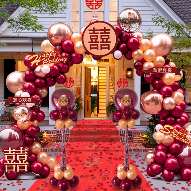 气球拱门结婚支架装饰婚庆场景布置门口气球室外路引网红婚礼农村