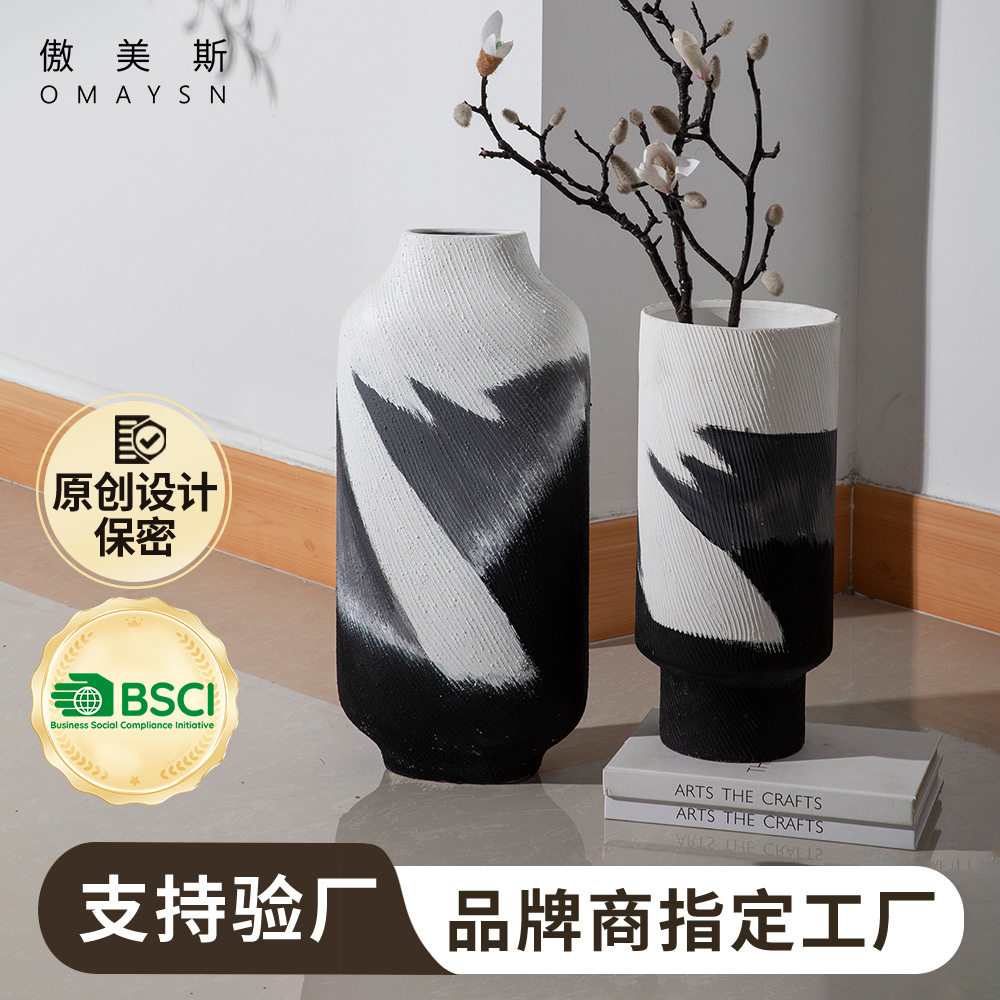 手绘陶瓷花瓶傲美斯Omaysn跨境陶瓷厂家居大花瓶摆件客厅落地装饰