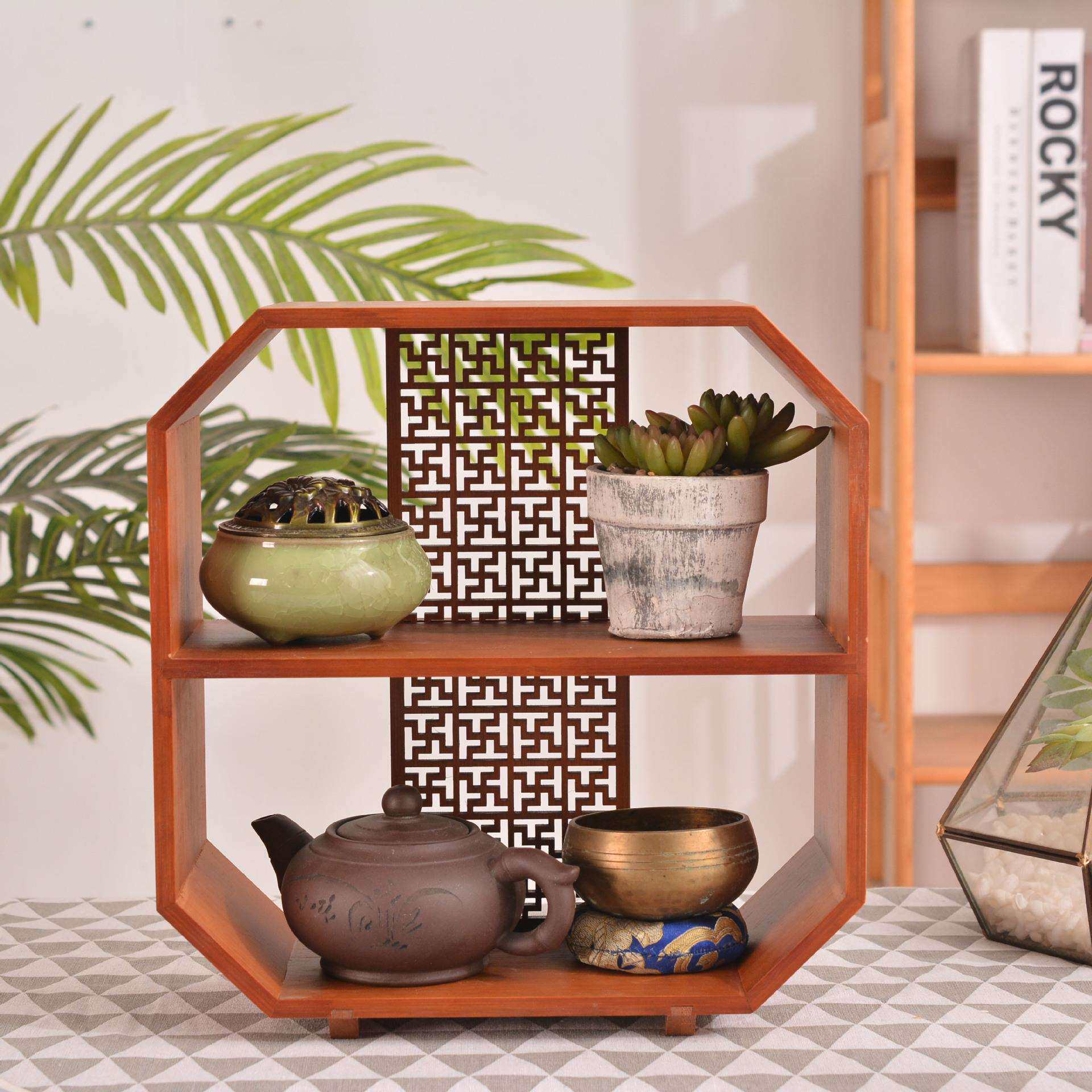 茶壶茶具杯子摆件收纳展示架中式实木博古架木质多宝阁茶桌置物架