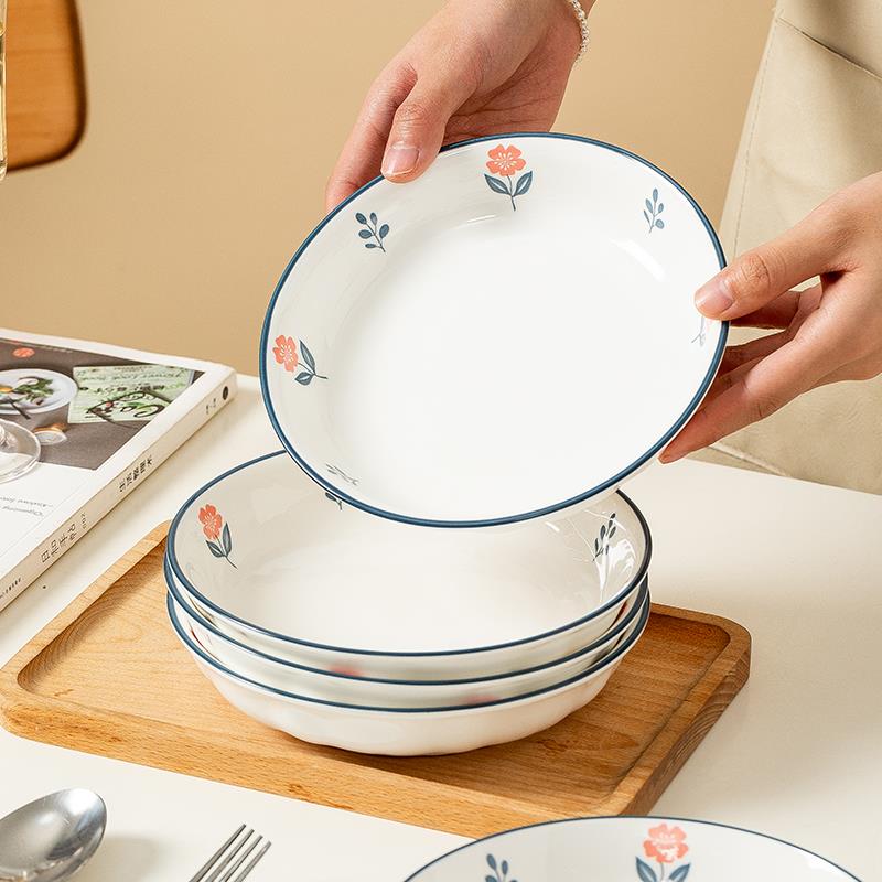 谋生釉下彩盘子菜盘家用2024新款陶瓷北欧菜盘深盘高颜值碗盘套装