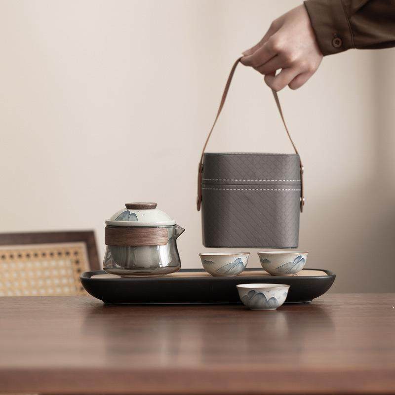 玻璃快客杯一壶三杯单人随身便携泡茶壶户外露营旅行茶具套装