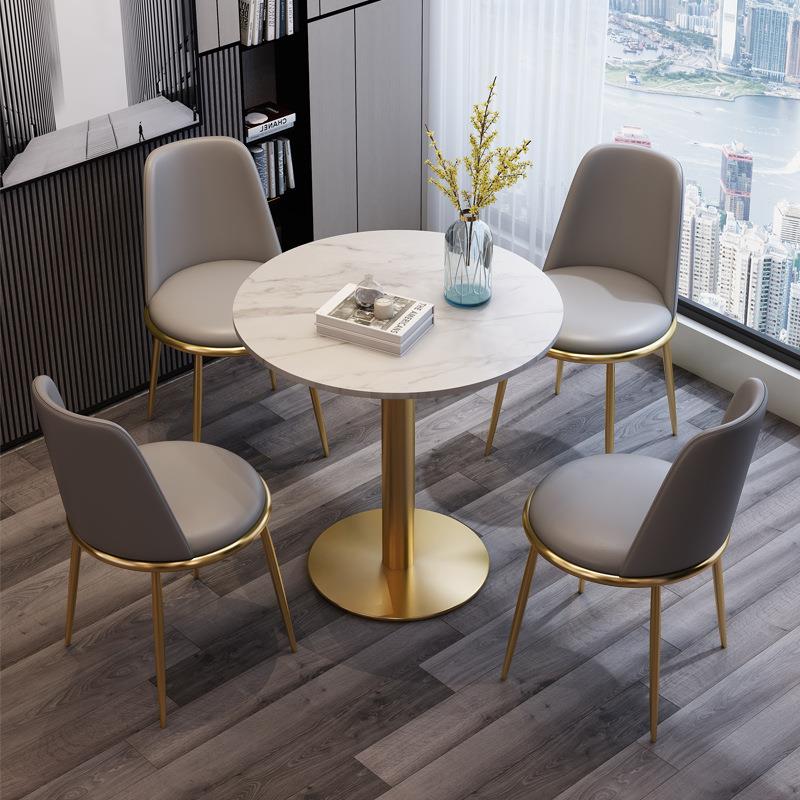 岩板餐桌现代简约洽谈接待桌椅组合4S售楼处轻奢阳台休闲小圆桌子