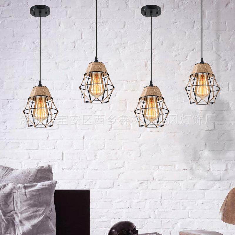 麻绳吊灯单头三头美式铁艺简约复古工业风吧台餐桌三头餐厅小吊,智能设备,其他智能设备,淘宝优惠券,粉丝福利购,淘宝优惠卷