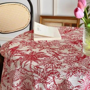 法式丛林桌布红色覆古提花餐桌布艺新年喜庆氛围感茶几布圆桌垫子