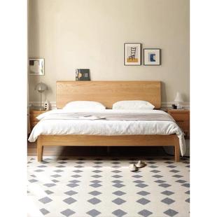 全实木床现代简约橡木床1.51.8米双人床北欧卧室家用原木斜靠大床