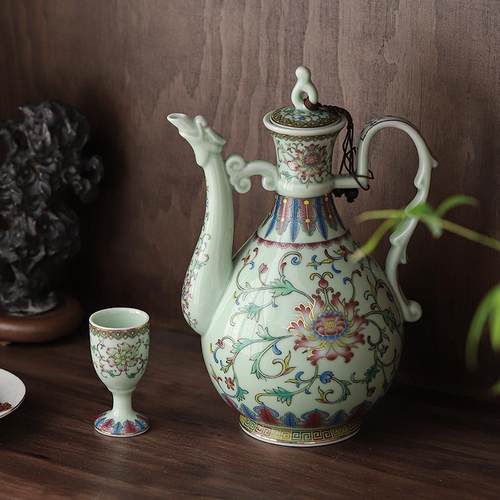 景德镇珐瑯彩陶瓷酒壶创意彷古青瓷酒具单壶家用清酒分酒器白酒壶