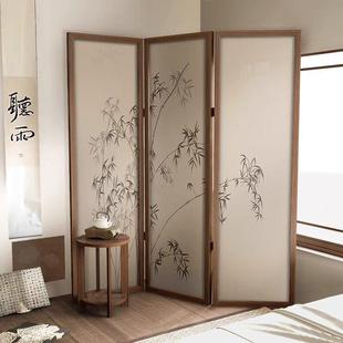新款中式宋代美学实木屏风隔断客厅折屏移动办公室遮挡乔其纱卧室