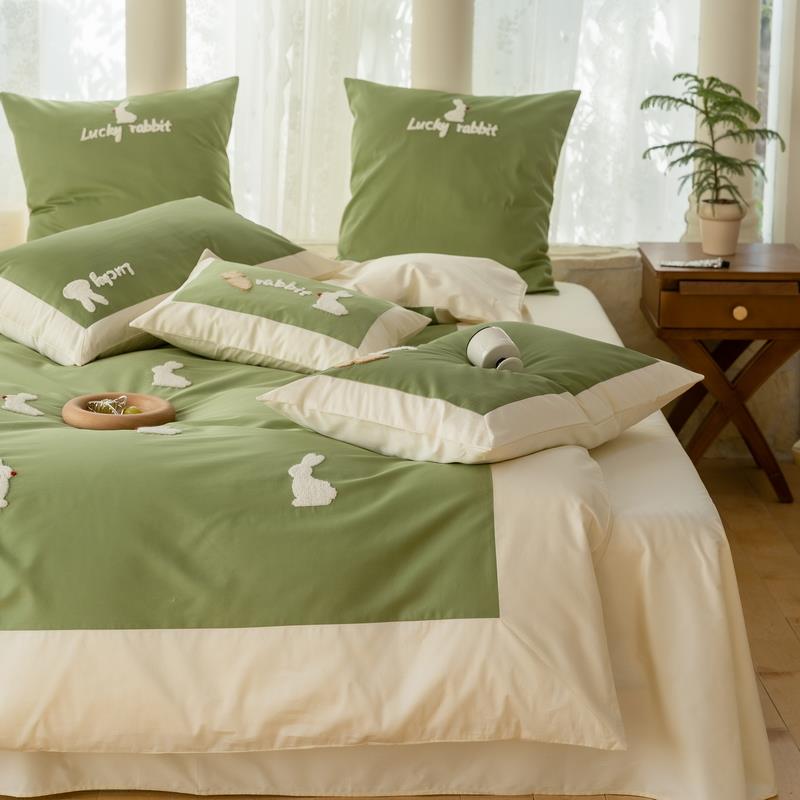 春夏小兔子100支全棉四件套长绒棉贡缎毛巾绣可爱小清新床上用品