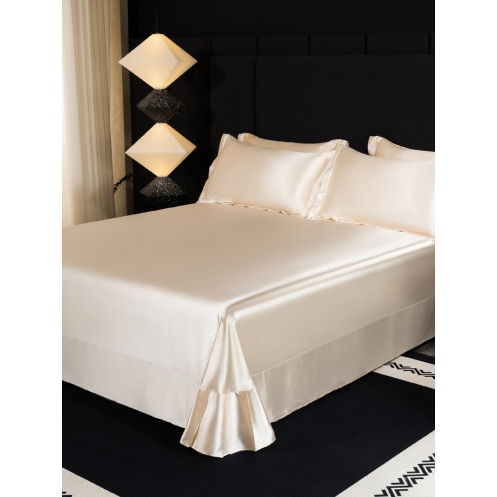 轻奢真丝床单单件宿舍单人冰丝凉感被单纯色双人床1.5单子三件套