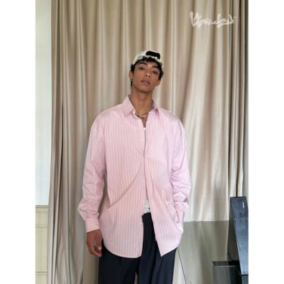 weave 早春bi入 oversize粉色条纹宽松韩系清爽休闲长袖防晒衬衫