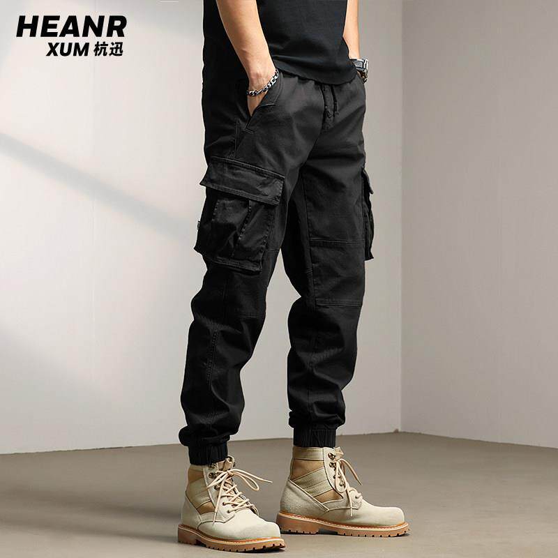 夏薄款拉炼 炼 黑色休闲 裤子宽松束脚工装裤男高级感美式覆古男