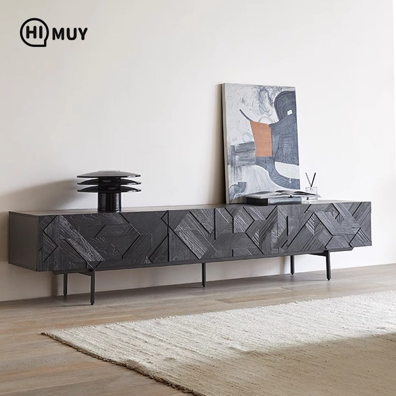 HI MUY 异空间电视柜 复古风实木雕花北欧简约客厅柚木高级设计感