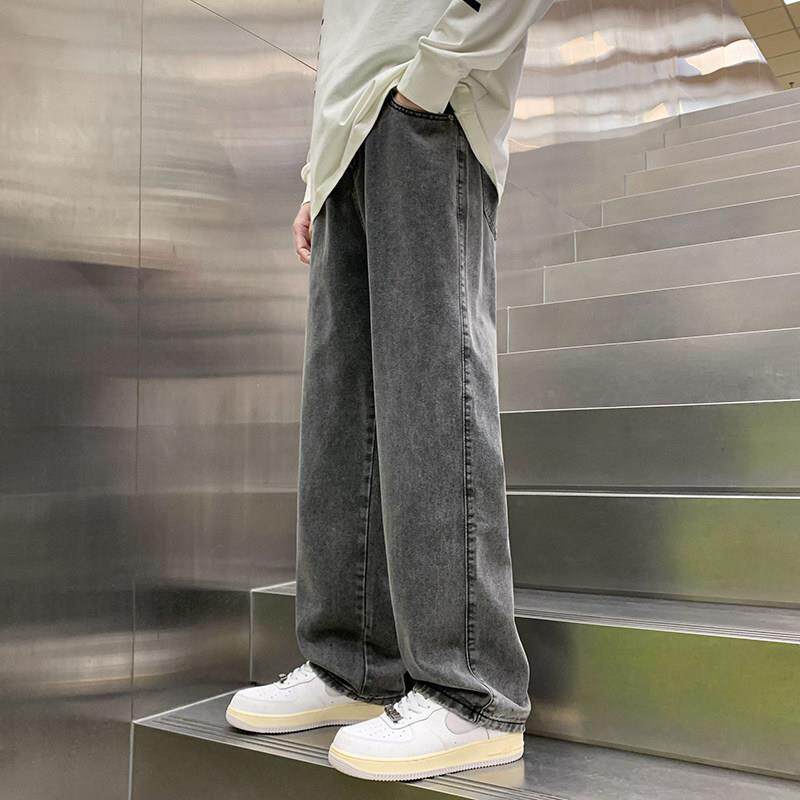 烟灰色牛仔裤男夏季薄款皮带款2026新款宽松直筒裤男生休闲长裤子