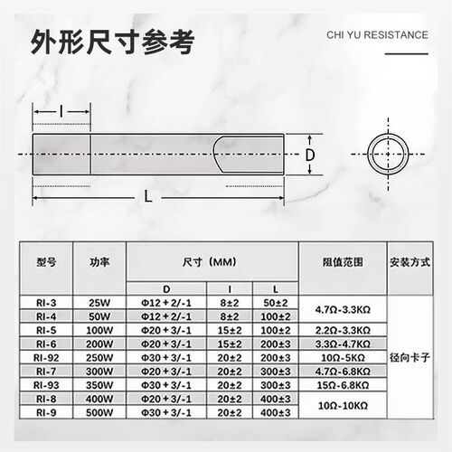 YGQS大功率无感釉膜电阻高频高能阳极栅极RI50W100W200W300W500W