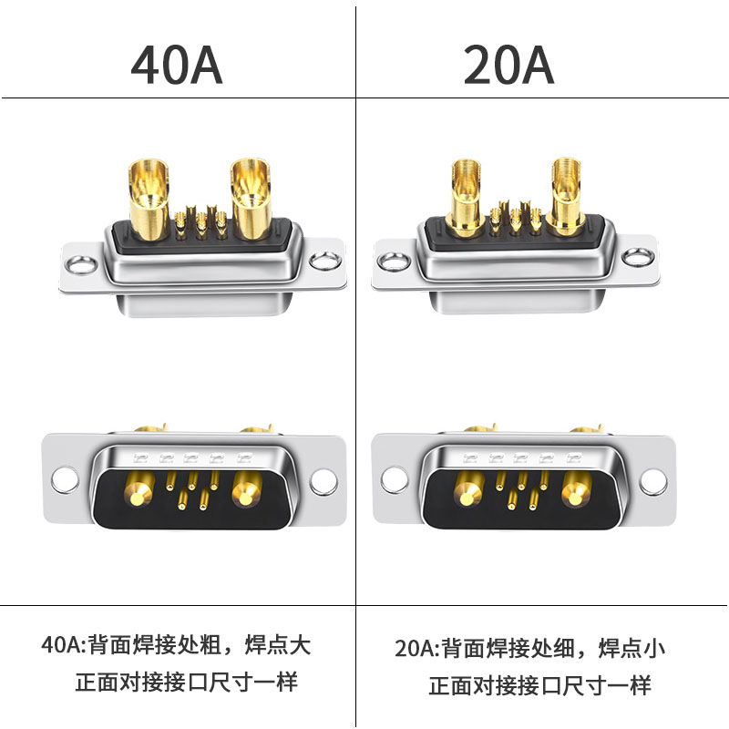 极速工业级D型插头7W2焊接头DB7针连接器 40MA 20A大电流对接头公