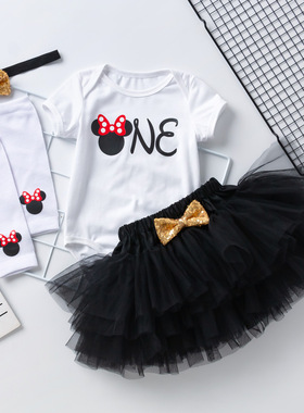 极速厂家亚马逊eBay2022新品女D宝宝短袖卡通哈衣黑色粉色公主裙