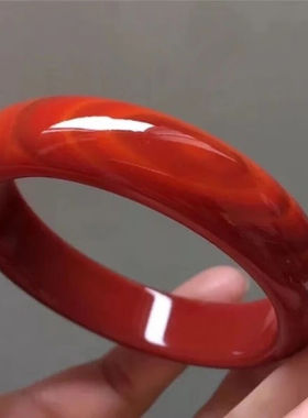 极速凉山南红玛瑙手o镯女款加宽加厚柿子红满红玉髓满肉本命玉镯
