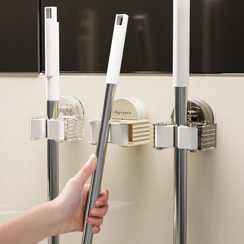 新品拖把壁挂夹扫把拖p布挂钩吸盘免打孔收纳神器卫生间厨房置物