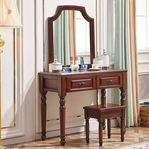极速美式乡村f化妆台带抽屉复古组装实木化妆台卧室化妆桌带镜子