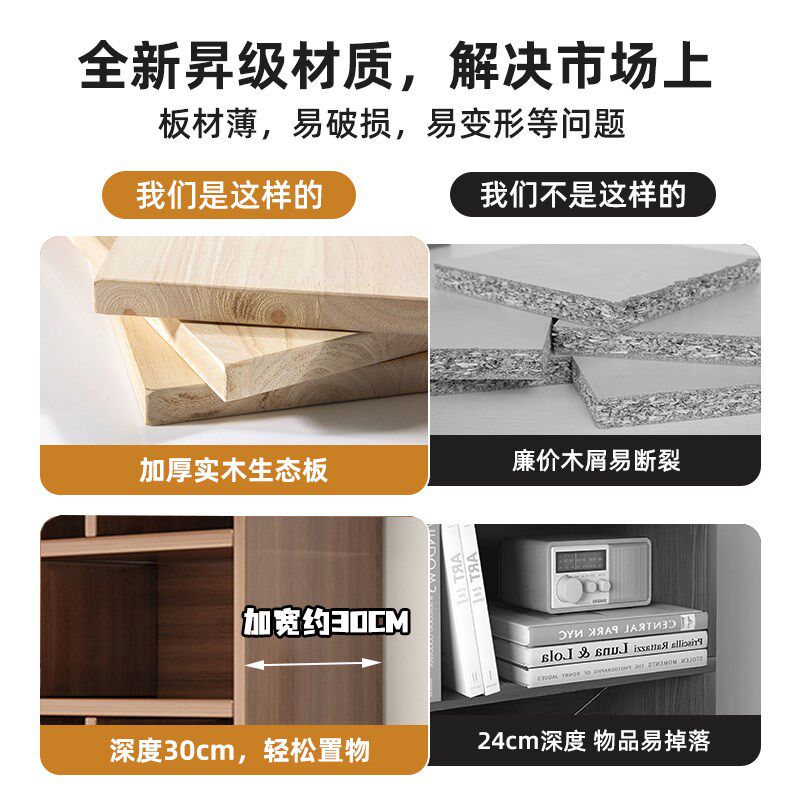 新品实木书架落h地置物架办公室文件柜家用靠墙收纳储物柜一体多