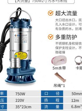 极速臣源潜水泵22m0V不锈钢家用小型井水池抽水机农用灌溉排污抽