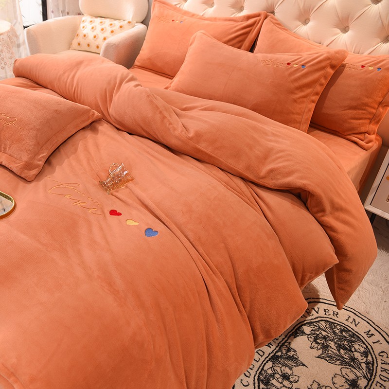 极速韩式公主风牛奶绒四件套u2021新款潮柔软珊瑚绒冬季法兰绒加