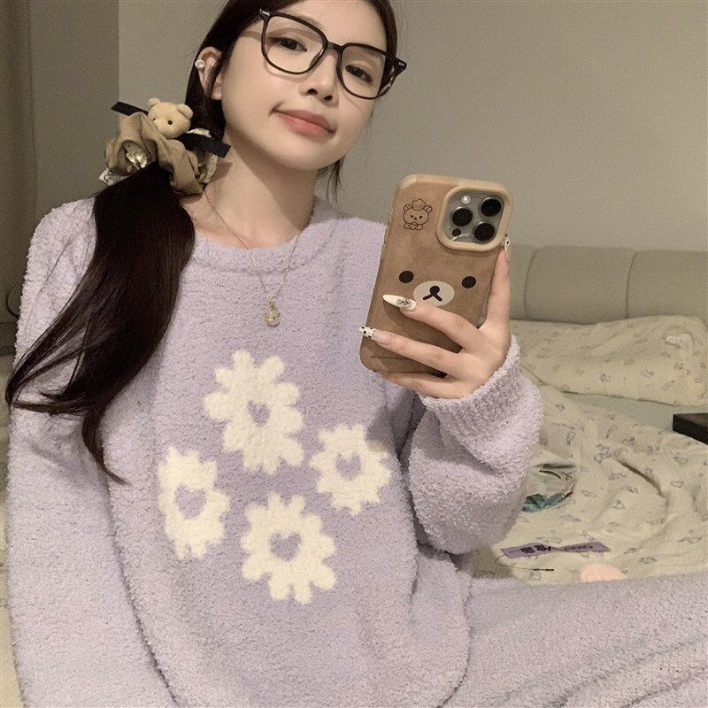 新品大码加厚半边绒睡衣冬季女款20D25新款软绵绵家居服保暖套装