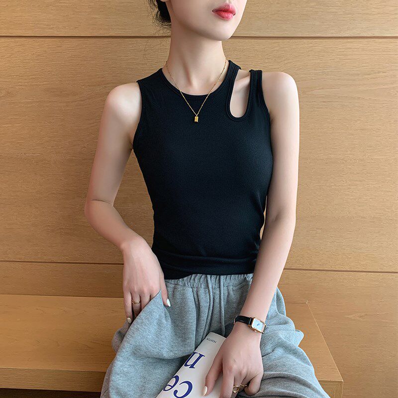 极速白色吊带背心女内搭外穿新款一体式带胸垫镂空工X字无袖打底