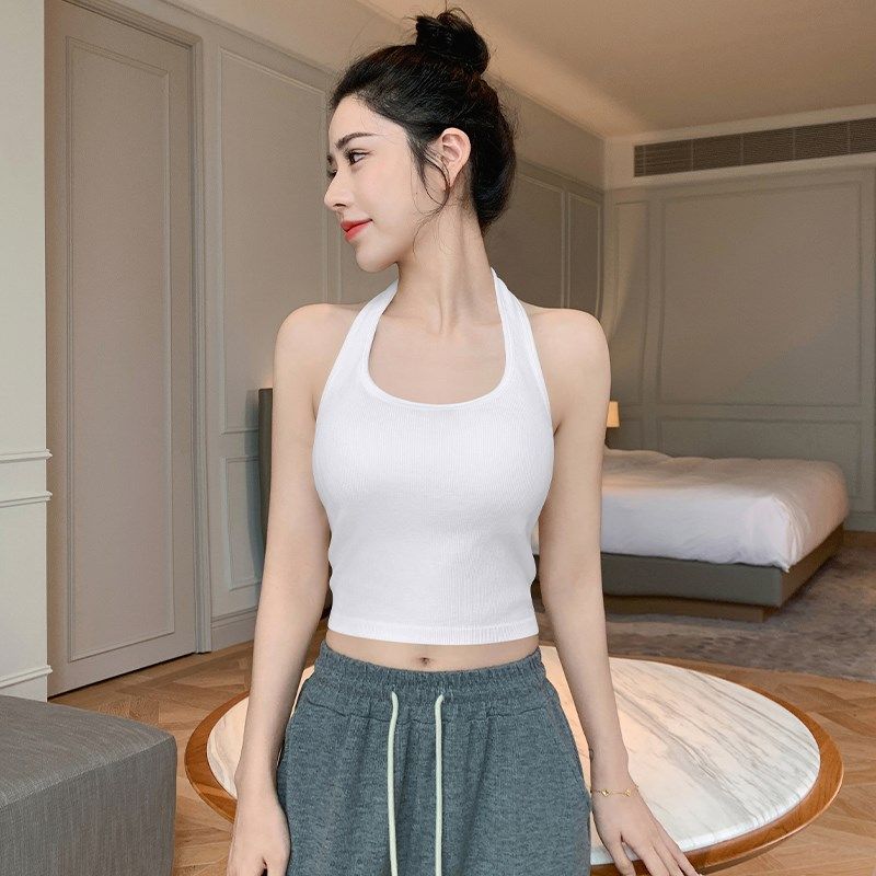 极速黑色挂脖吊带背心女带胸垫外穿2025新款打底内搭美Z背文胸一