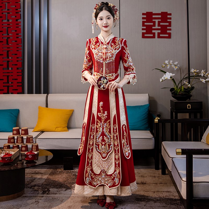 丝绒秀禾服2025新款重工新娘出嫁服中式婚服结R婚小个子嫁衣敬酒