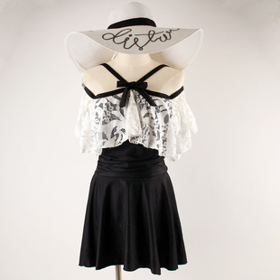 胖MM2 连体泳衣蕾丝荷叶边遮肉显D瘦保守游泳衣温泉泳装 新品 加大码