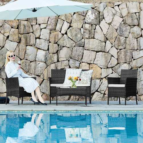 现货户外家具630四件套藤编沙发庭院露台阳台亚马逊热销款