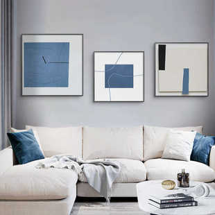 现代简约装 若水自由 饰画正方形客厅沙发背景墙挂画创意抽象蓝色