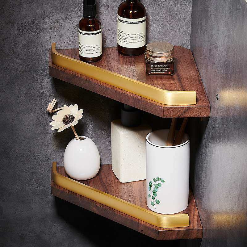 胡桃木卫生间置物架浴室洗手间三角架淋浴房厕所免打孔三脚架挂架