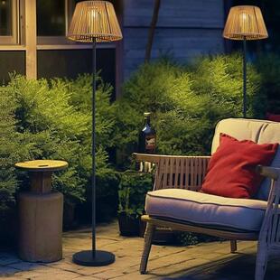 高杆太阳能庭院落地照明灯户外家用藤编庭院花园露台阳台茶室充电