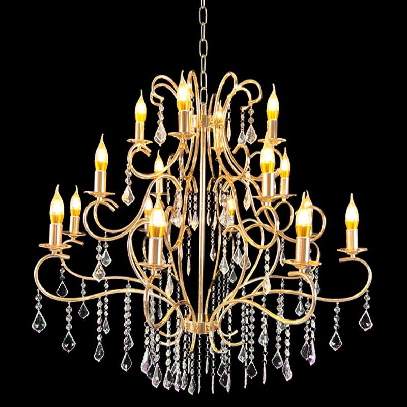 新款婚礼堂铁艺道具灯电镀金色水晶吊顶灯婚庆道具水晶链装饰吊灯