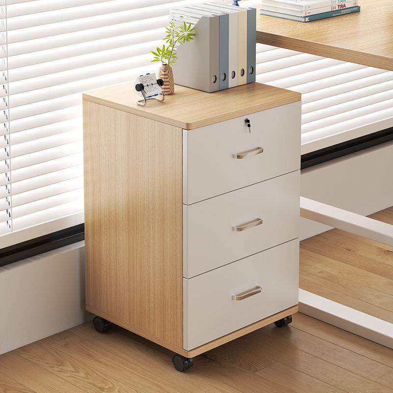 实木办公室带锁资料文件柜桌下收纳家用可移动带滑轮储物柜