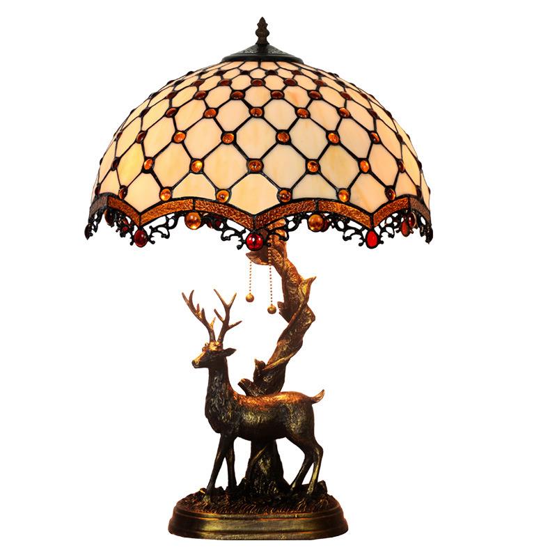 厂家直销 帝凡尼珠帘麋鹿驼鹿底座手工彩玻美式田园卧室客厅台灯