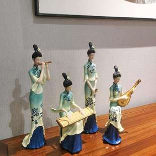 5ZV7新中式只此青绿摆件风古典仕女博古架茶室玄关酒柜装饰品