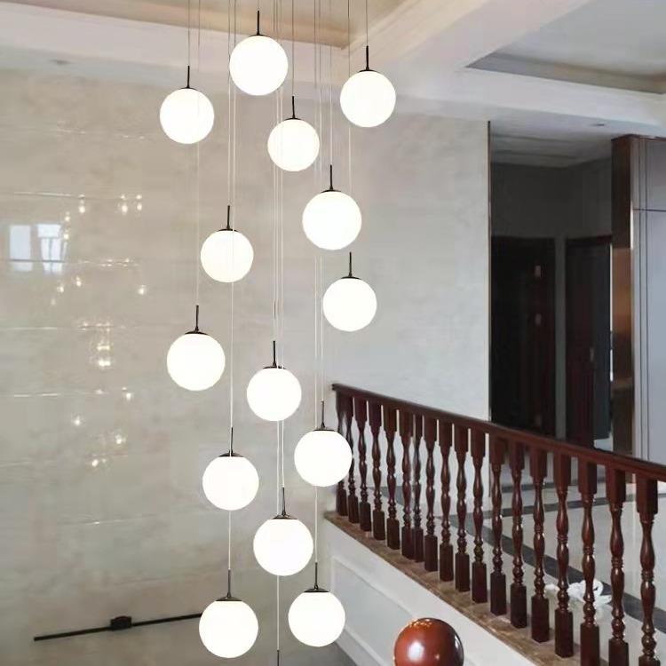 复式楼梯吊灯现代简约北欧酒店别墅中空客厅玻璃魔豆餐厅长吊灯具