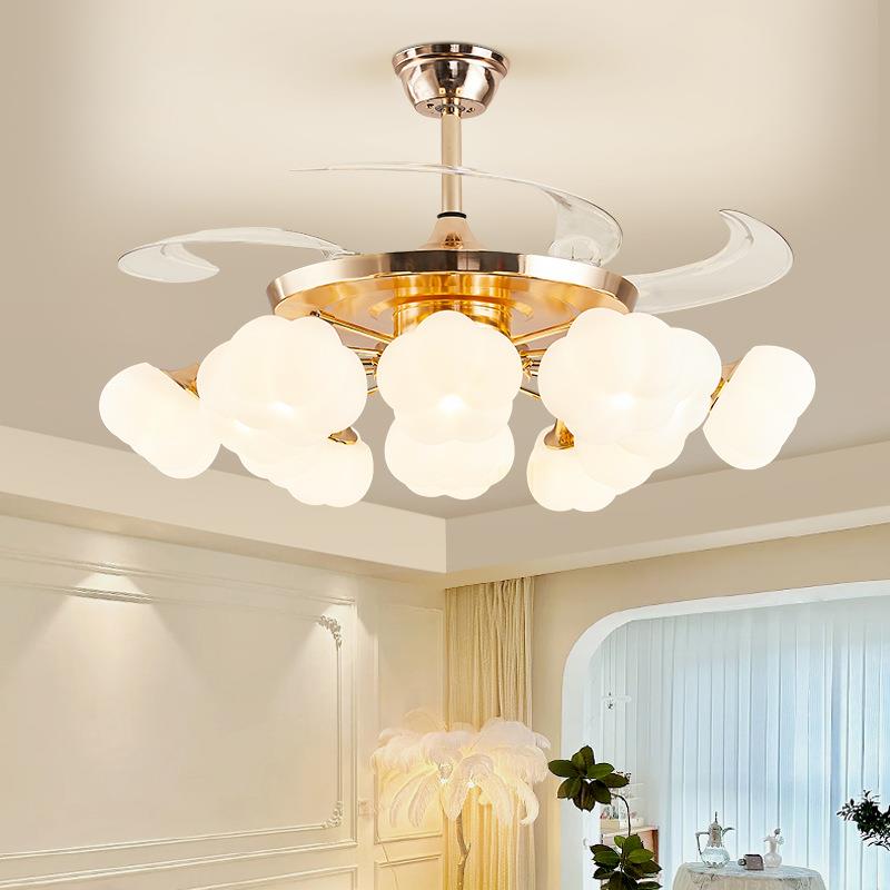 法式奶油客厅吊灯隐形风扇灯餐厅现代简约卧室家用一体吊灯带风扇