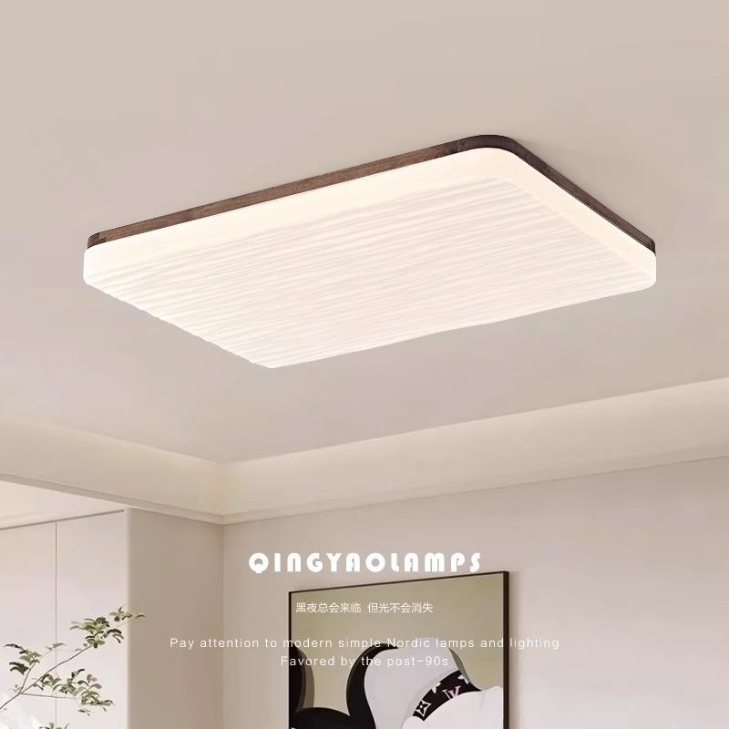 胡桃木色中古风吸顶灯大气长方形客厅灯超薄护眼实木新中式卧室灯