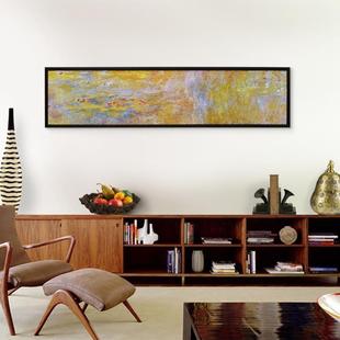 世界名画莫奈睡莲装饰画油画卧室床头挂画美式横幅风景画欧式客厅