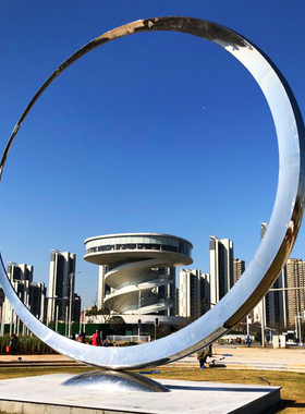 不锈钢圆环蝴蝶雕塑定制铁艺镂空发光水景装饰楼盘房X地产金属摆