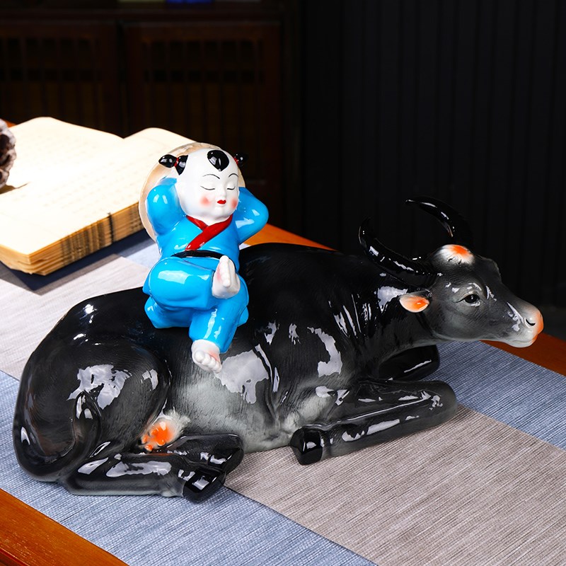 景德镇陶瓷酒瓶 3斤装牧童密封空酒罐 三斤中国牛工U艺酒坛 木盒