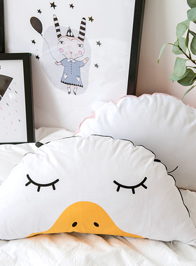 推荐LEU Insk卡通小鸭子w含芯靠垫可拆洗创意个性可爱抱枕腰靠沙