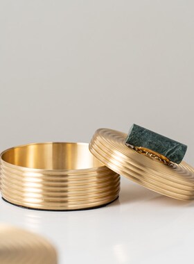 Rzone 高档黄铜圆形s金属首饰收纳盒样板房酒柜书房书桌装饰品摆