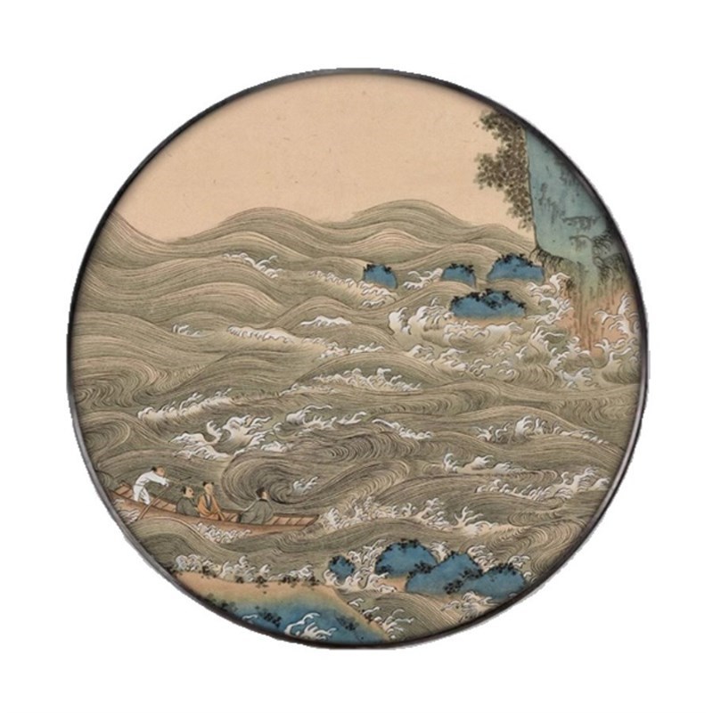 新中式酒店大堂圆形挂画客厅茶室玄关走廊壁画国风V山水楼阁装饰图片