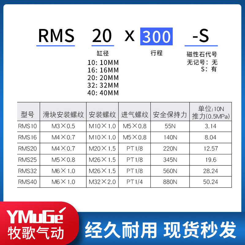 热销亚德客型磁偶式无杆气缸RMS10/16/20/35J-100/200/300气缓冲